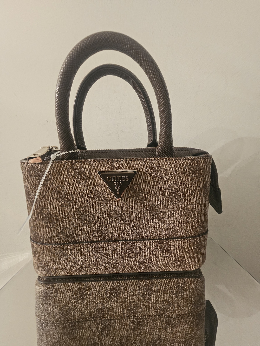 GUESS Cordelia Mini Satchel Brown Signature Logo Satchel